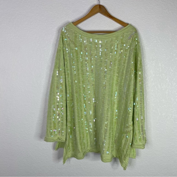 Free People Green Iridescent Sequin Pullover Long Sleeve Top - Picture 5 of 5